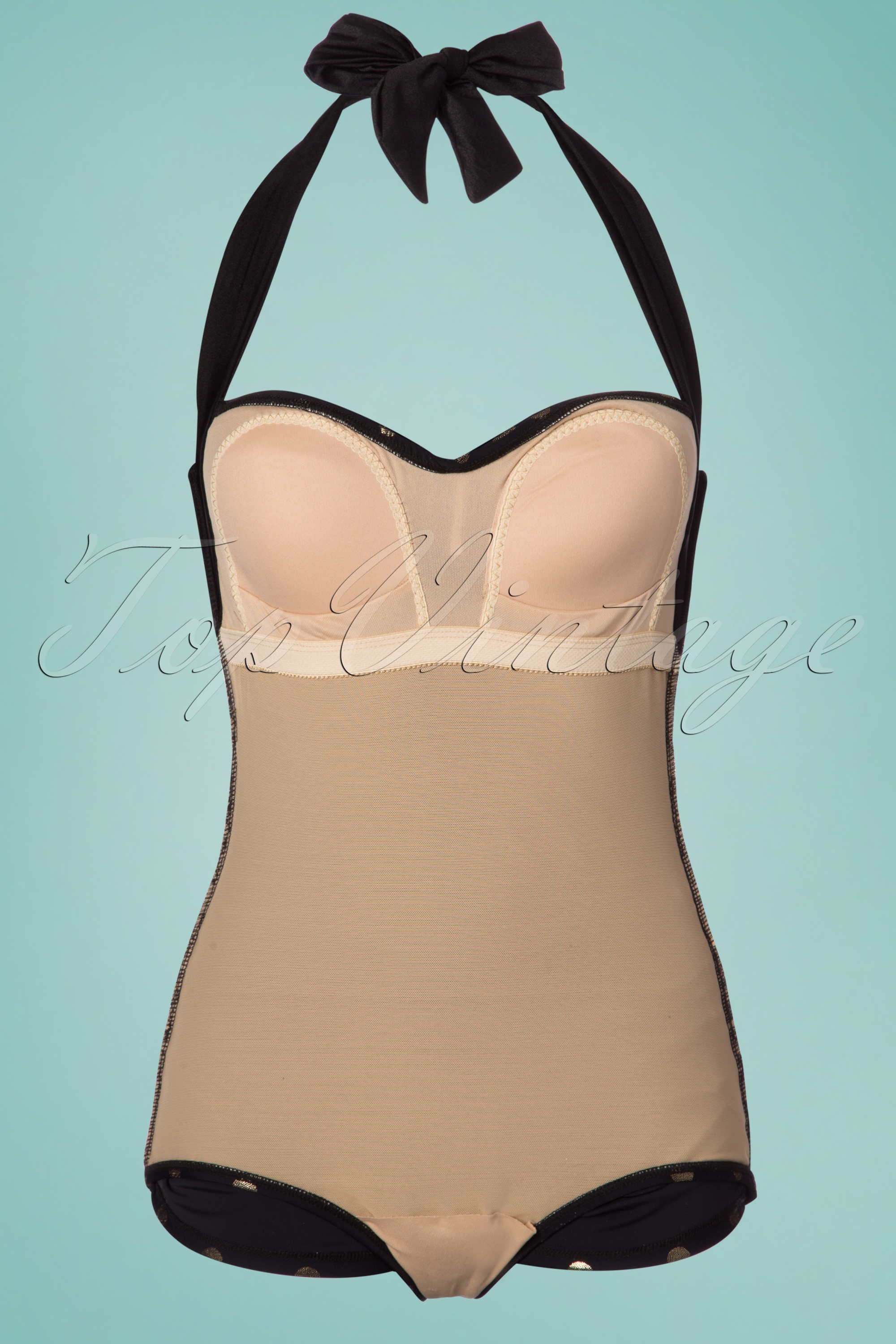 Girl Howdy 50s Zsa Zsa Gold Polkadot One Piece Swimsuit in