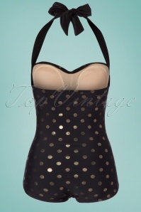 Girl Howdy - 50s Zsa Zsa Gold Polkadot One Piece Swimsuit in Black 6