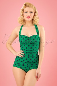Esther Williams - 50s Classic Polkadot One Piece Swimsuit in Green and Navy