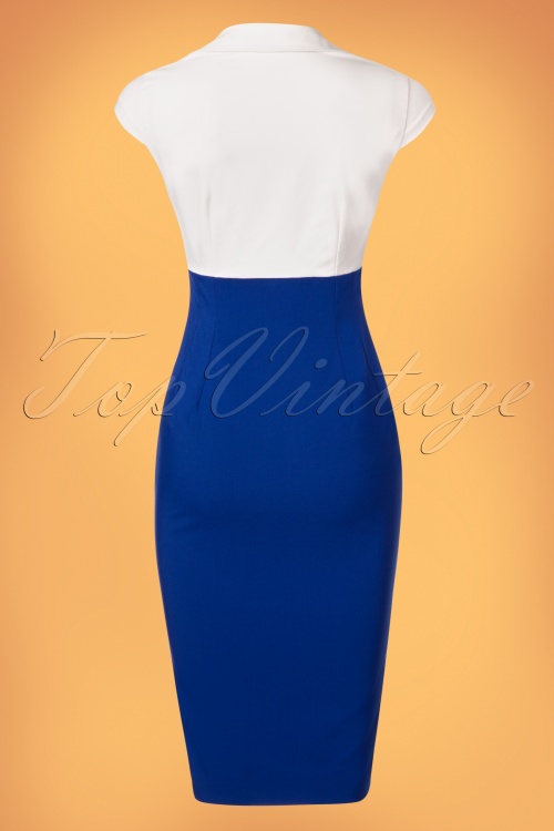 Glamour Bunny - 50s Lexy Pencil Dress in Royal Blue and White 5