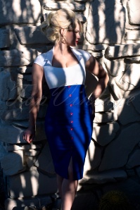 Glamour Bunny - Lexy Pencil Dress Années 50 en Bleu Roi et Blanc 7
