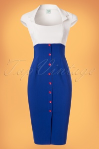 Glamour Bunny - 50s Lexy Pencil Dress in Royal Blue and White 3