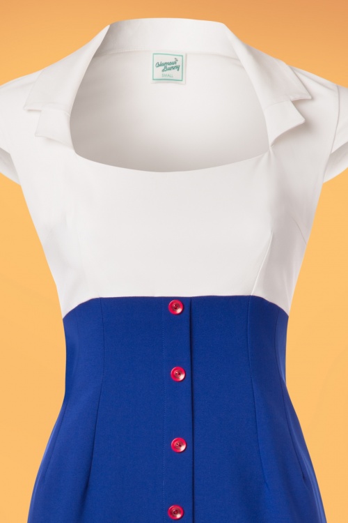 Glamour Bunny - Lexy Pencil Dress Années 50 en Bleu Roi et Blanc 4
