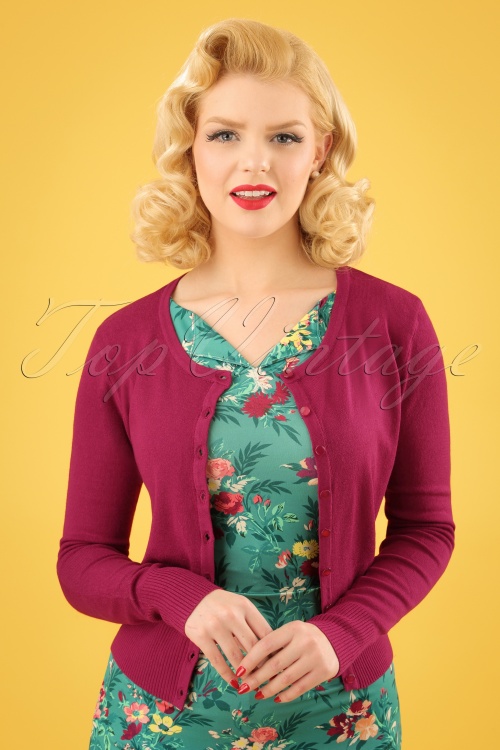 Banned Retro - Vintage Get Away Cardigan Années 50 en Framboise