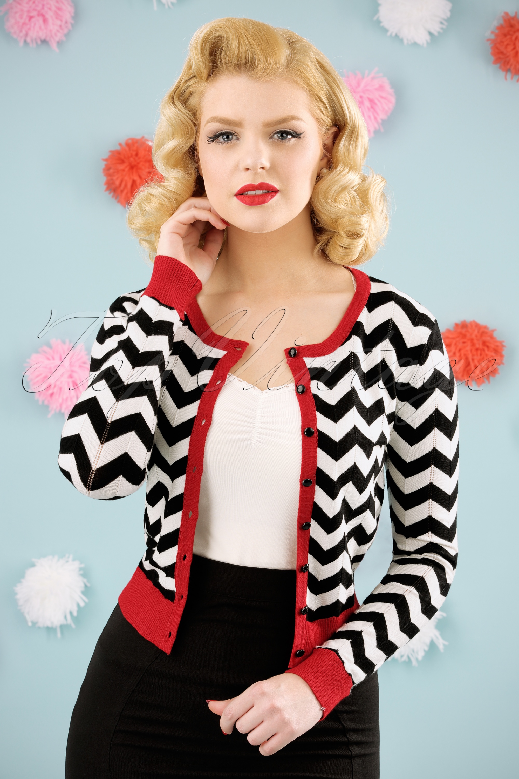 Banned Retro - Zwart koffie Chevron vest in zwart en rood