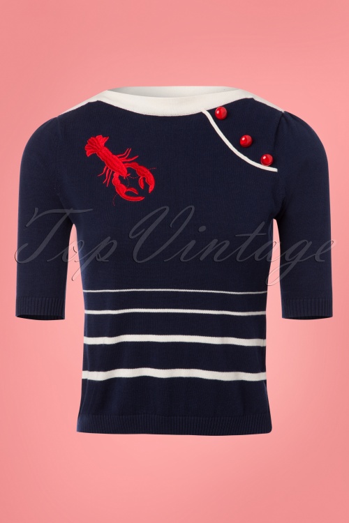 Collectif Clothing - Armanda Lobster Jumper Années 50 en Bleu Marine 2