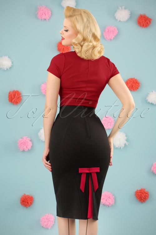 Miss Candyfloss - TopVintage Exclusive ~ Frances Bow Pencil Skirt Années 50 en Noir et Rouge