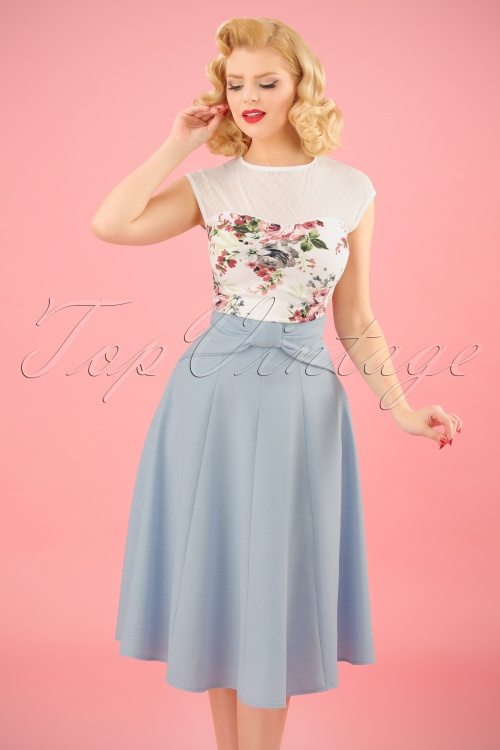 Miss Candyfloss - Victoria Swing Skirt Années 40 en Bleu Pastel