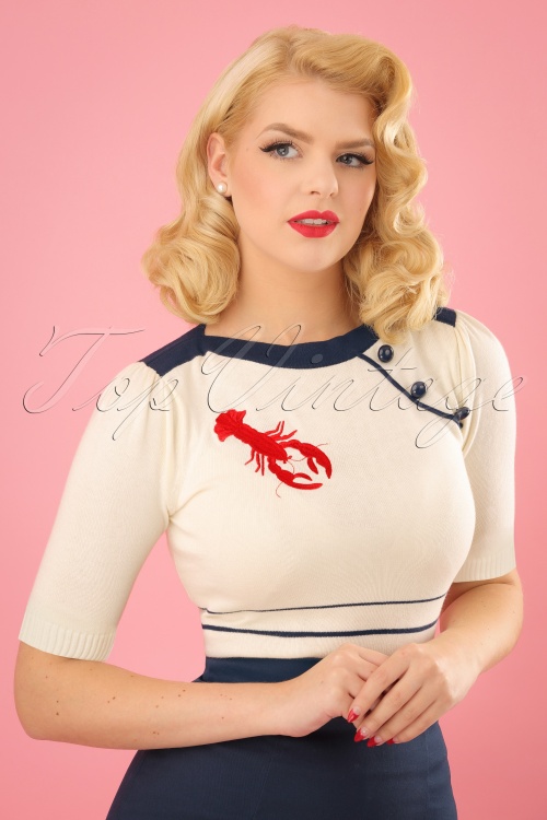 Collectif Clothing - 50s Armanda Lobster Jumper in Ivory