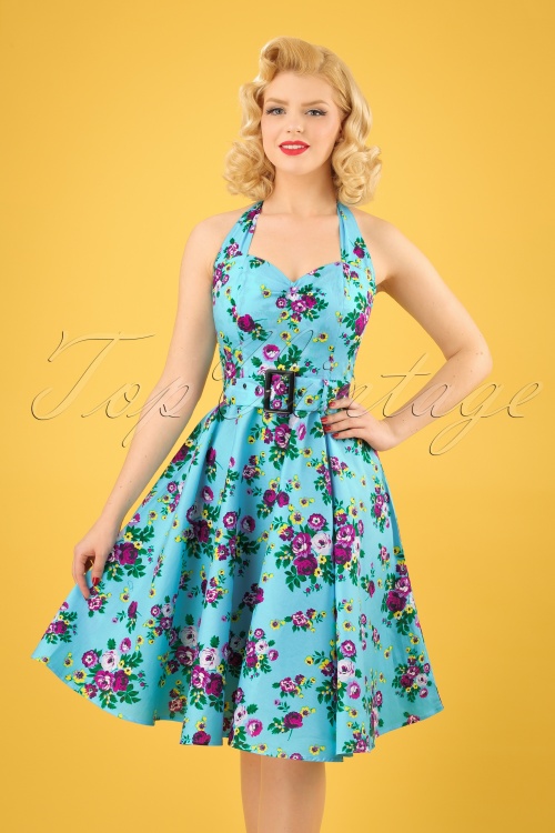 Bunny - May Day Halfter-Swing-Kleid in Sky Blue