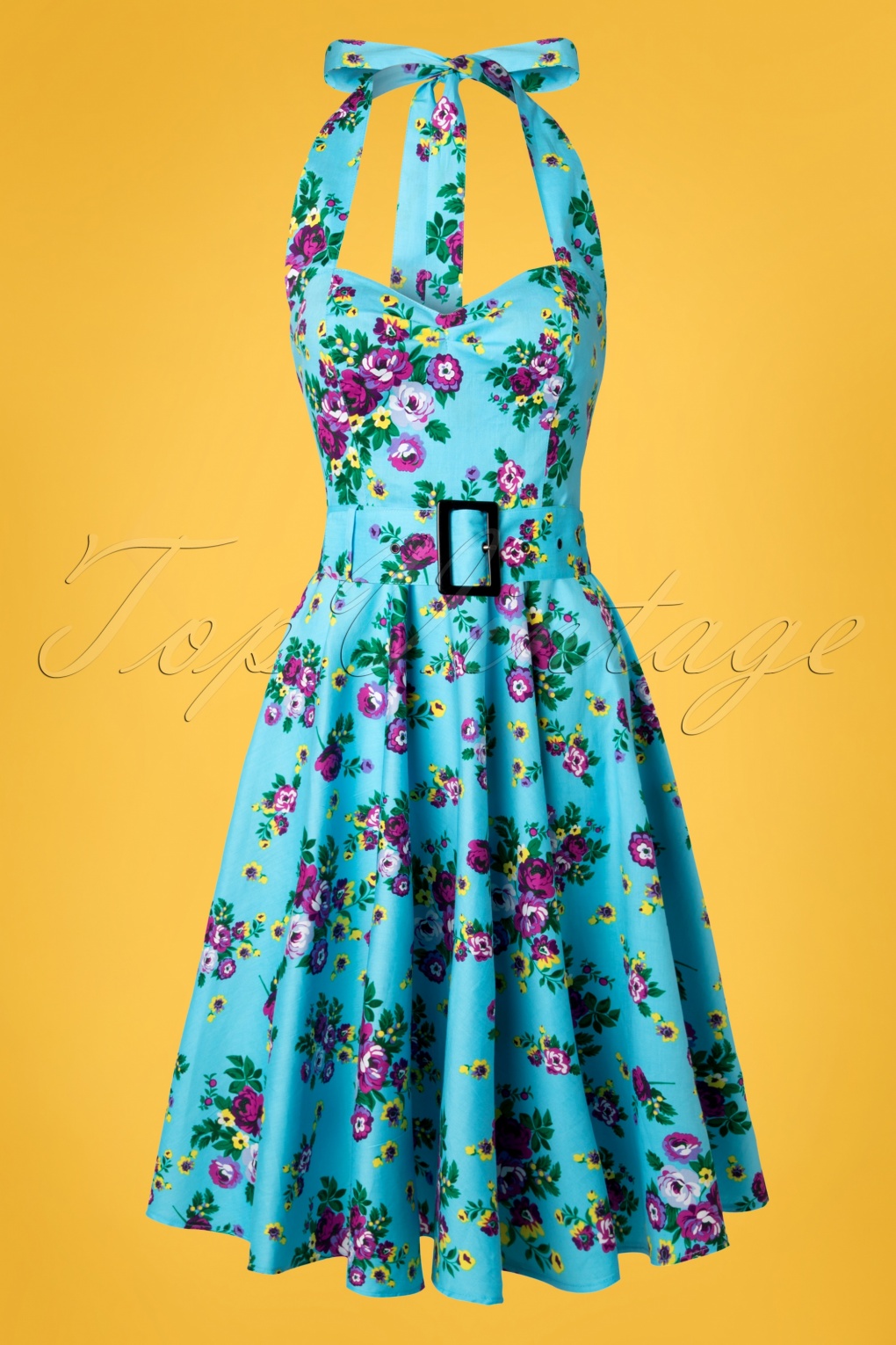 50s May Day Halter Swing Dress In Sky Bue