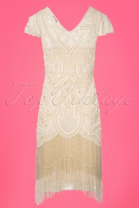 GatsbyLady - 20s Vegas Fringe Flapper Dress in Cream 3