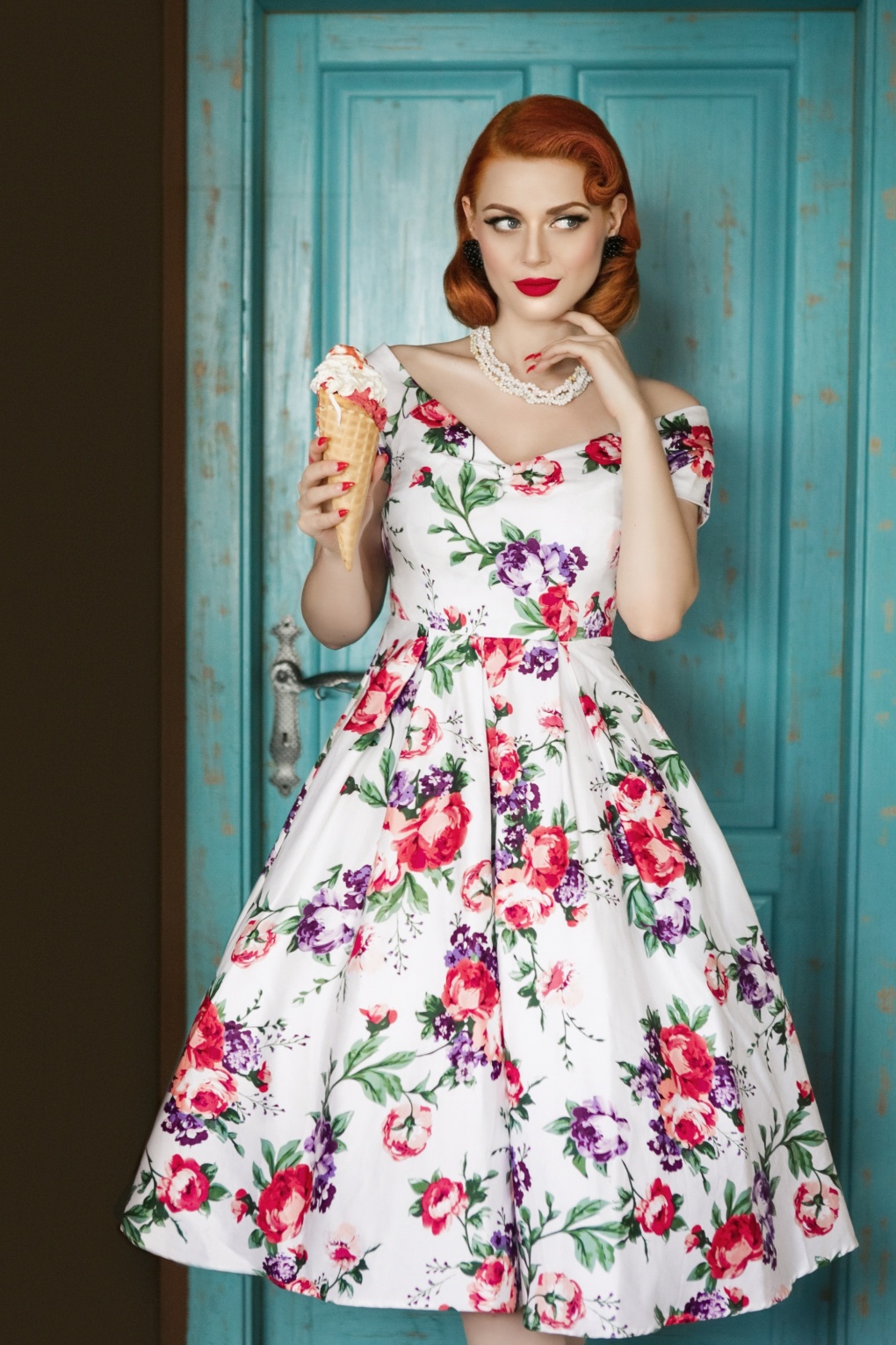 White floral swing dress