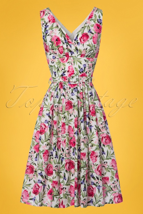 Victory Parade - TopVintage Exclusive ~ Bed of Roses Swing Dress Années 50 en Blanc