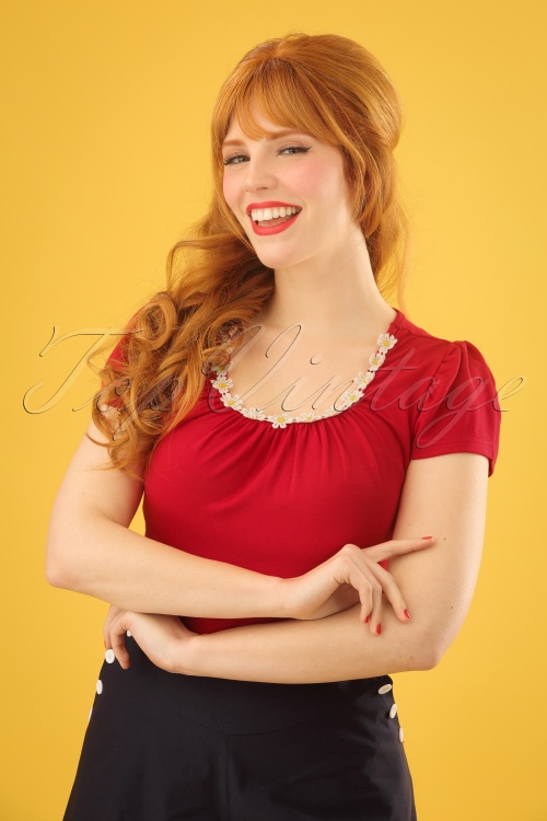 Vixen - 50s Debbie Daisy Top in Red