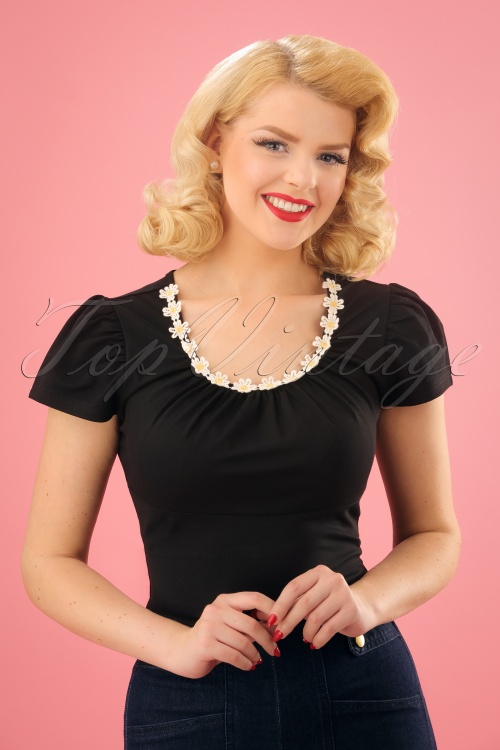 Vixen - 50s Debbie Daisy Top in Black