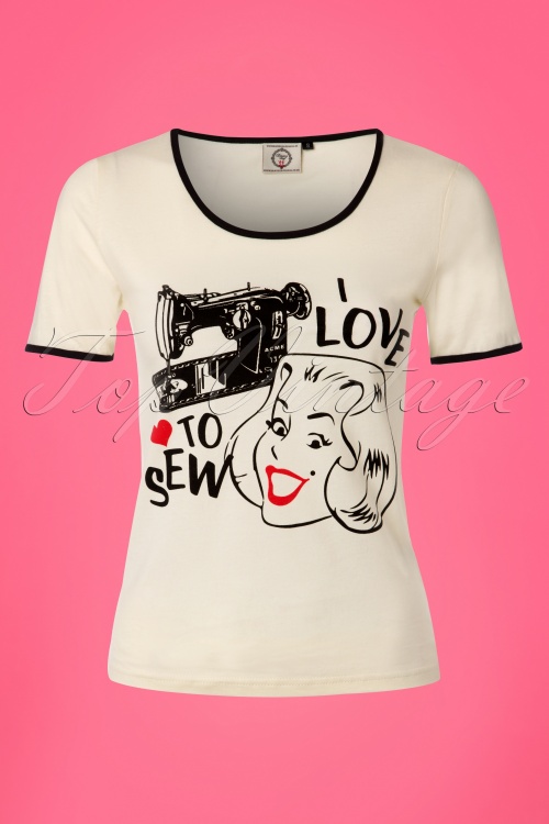 Banned Retro - Make Do and Mend T-Shirt in Creme 2