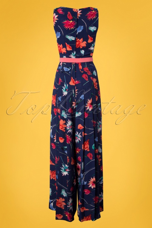 Miss Candyfloss - 50s Delia Lee Floral Jumpsuit in Navy 3