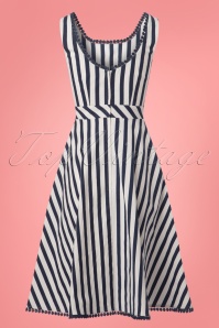 Collectif Clothing - Lucille Striped Swing Dress Années 50 en Bleu Marine et Blanc 4