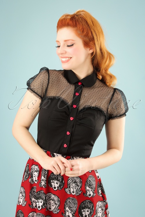 Timeless - 50s Heart Blouse in Black and Red