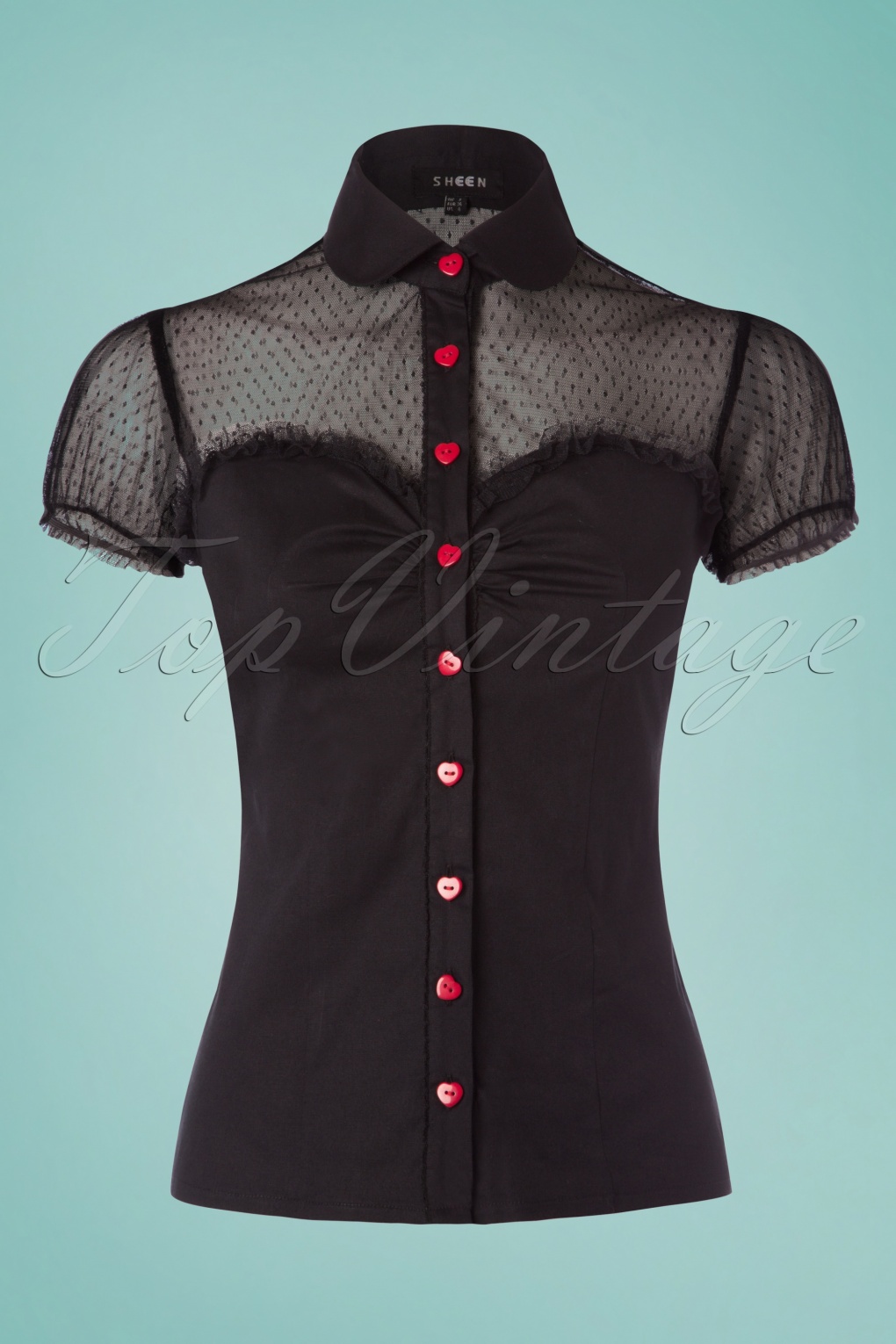 50s Heart Blouse in Black and Red
