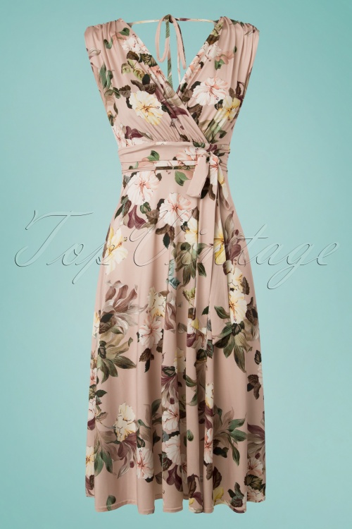 Vintage Chic Slinky Floral Dress in Soft Pink 102 29 24490 20180330 0001W