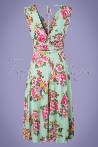 Vintage Chic for Topvintage - Jane Floral Midi Dress Années 50 en Vert Menthe 4