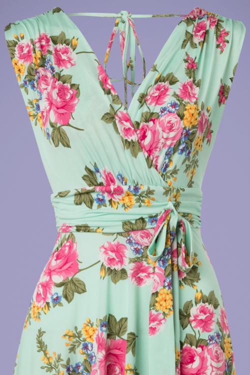Vintage Chic for Topvintage - Jane bloemen midi-jurk in mintgroen 2