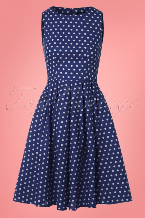 Dolly and Dotty - 50s Lola Polkadot Swing Dress in Navy and White 2