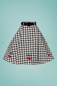 Collectif Clothing - 50s Cherry Vintage Gingham Swing Skirt in Black and White 3