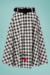 Collectif Clothing - Cherry Vintage Gingham Swing Skirt Années 50 en Noir et Blanc 2