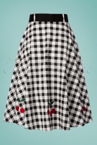 Collectif Clothing - 50s Cherry Vintage Gingham Swing Skirt in Black and White 5