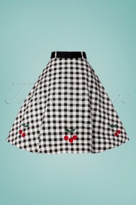 Collectif Clothing - 50s Cherry Vintage Gingham Swing Skirt in Black and White 6