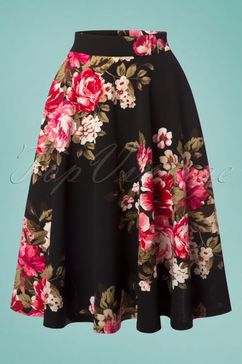 Steady Clothing - Flora Floral Thrills Skirt Années 50 en Noir 2