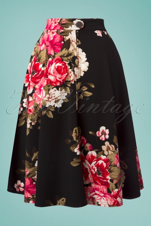 Steady Clothing - Flora Floral Thrills Skirt Années 50 en Noir 3