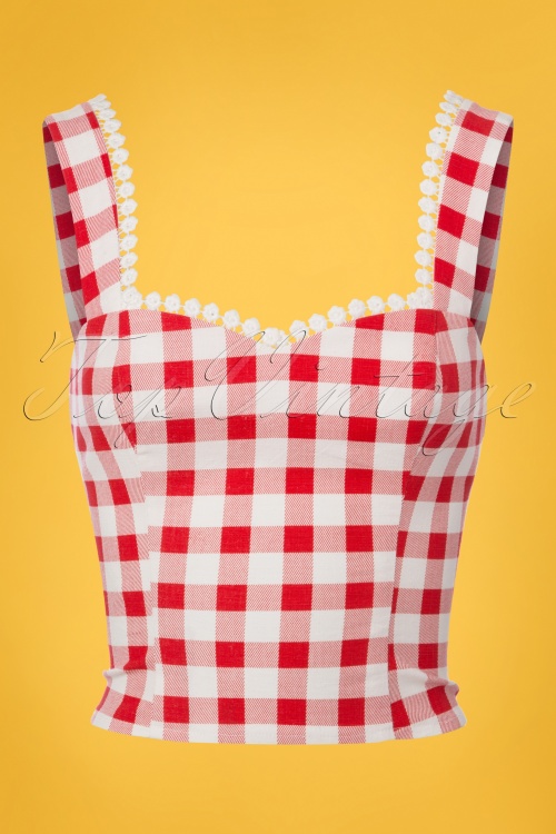 Collectif Clothing - Lottie Vintage Gingham Top in rood