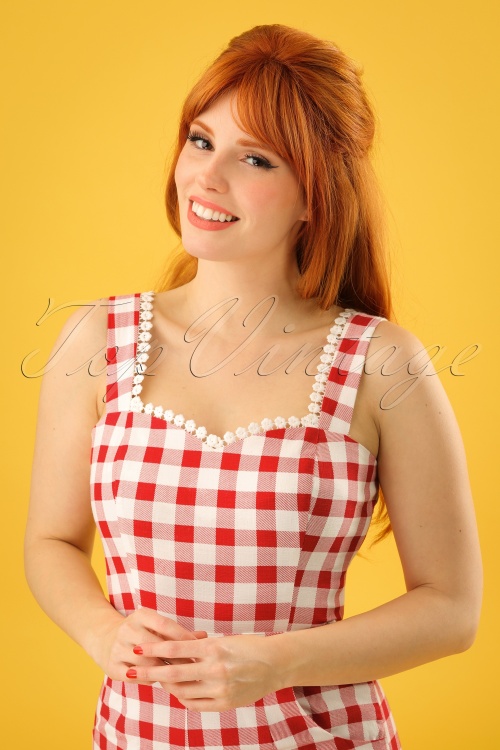 Collectif Clothing - Lottie Vintage Gingham Top in rood 3