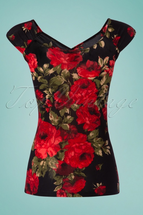 Retrolicious - 50s Isabel Roses Top in Black and Red 2