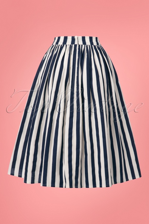 Collectif Clothing - Jasmine Striped Swing Skirt  Années 50 en Bleu Marine et Blanc 3