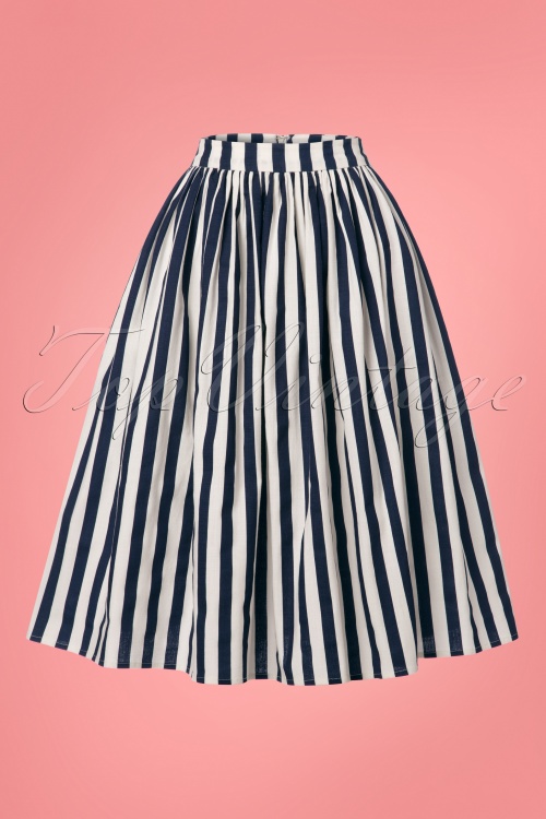 Collectif Clothing - Jasmine Striped Swing Skirt  Années 50 en Bleu Marine et Blanc 2