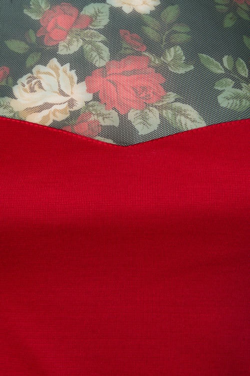 Steady Clothing - 50s Miss Fancy Roses Top in Red 3