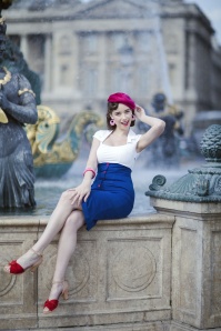 Glamour Bunny - Lexy Pencil Dress Années 50 en Bleu Roi et Blanc 9