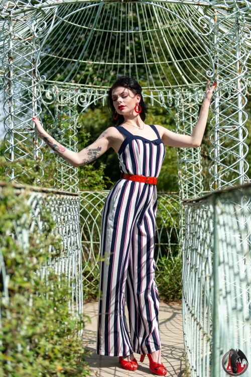 Banned Alternative - 50s Set Sail Jumpsuit in Navy and White
