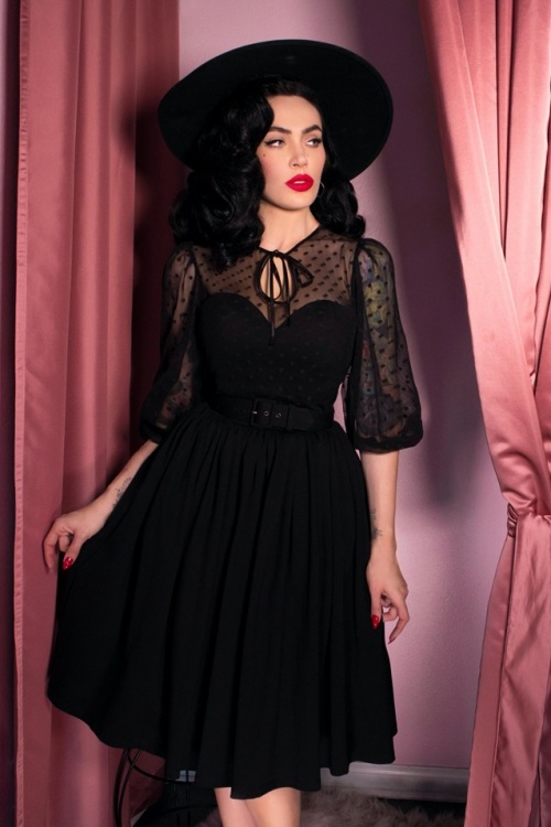 Vixen by Micheline Pitt - 30s Frenchie Swing Dress in Black
