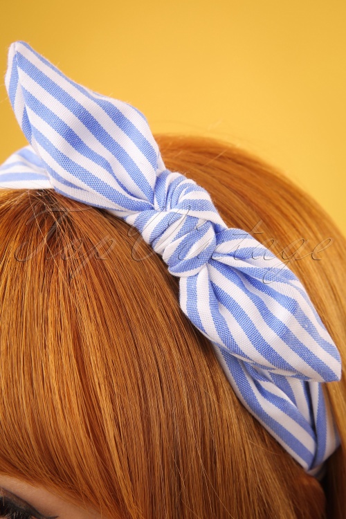 Darling Divine -  50s Striped Head Band in Light Blue 2
