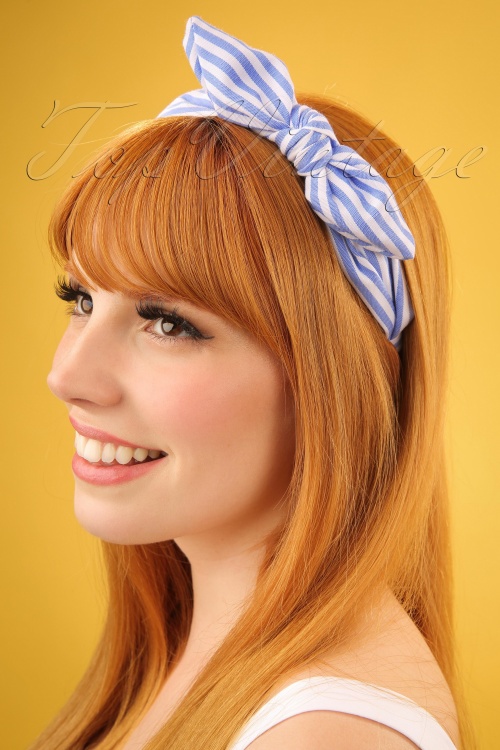 Darling Divine -  50s Striped Head Band in Light Blue