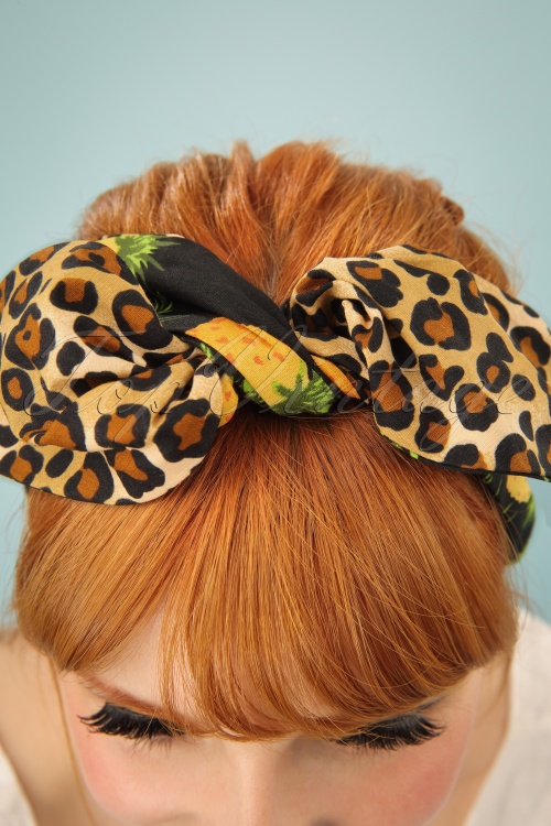 Be Bop a Hairbands - 50s Pineapple and Leopard Hair Scarf in Black 2