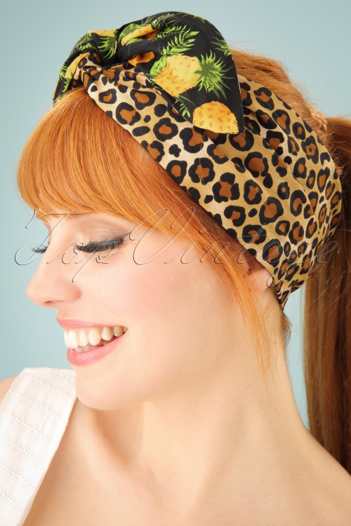 Be Bop a Hairbands - 50s Pineapple and Leopard Hair Scarf in Black 3