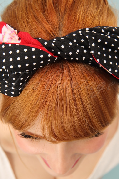 Be Bop a Hairbands - Cherry Blossom Hair Scarf Années 50 en Rouge et Noir 2