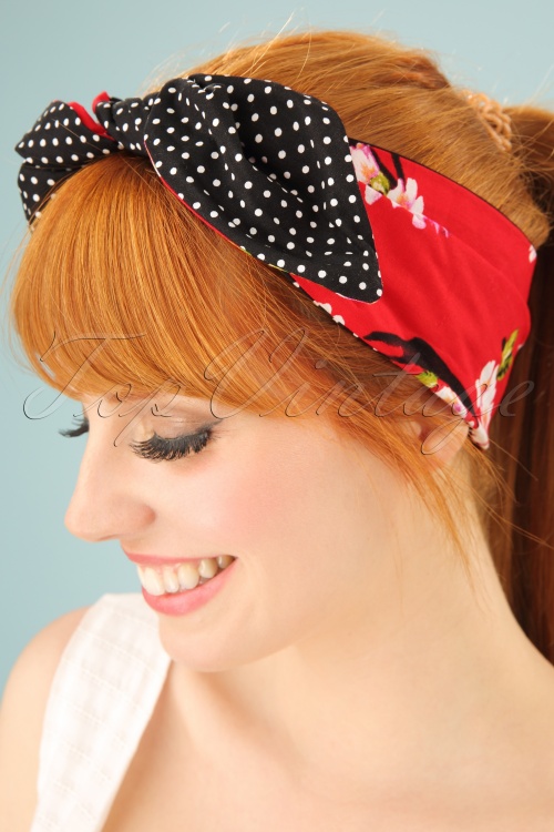 Be Bop a Hairbands - Cherry Blossom Hair Scarf Années 50 en Rouge et Noir 3